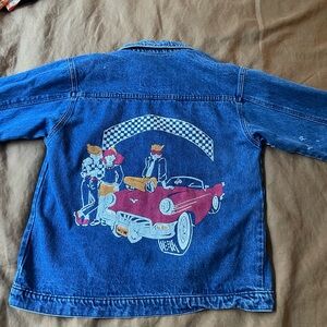 Women’s Denim Jacket with Retro Car Print